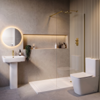1400 x 900mm Brass Walk in Shower Enclosure Suite with Toilet and Basin - Corvus