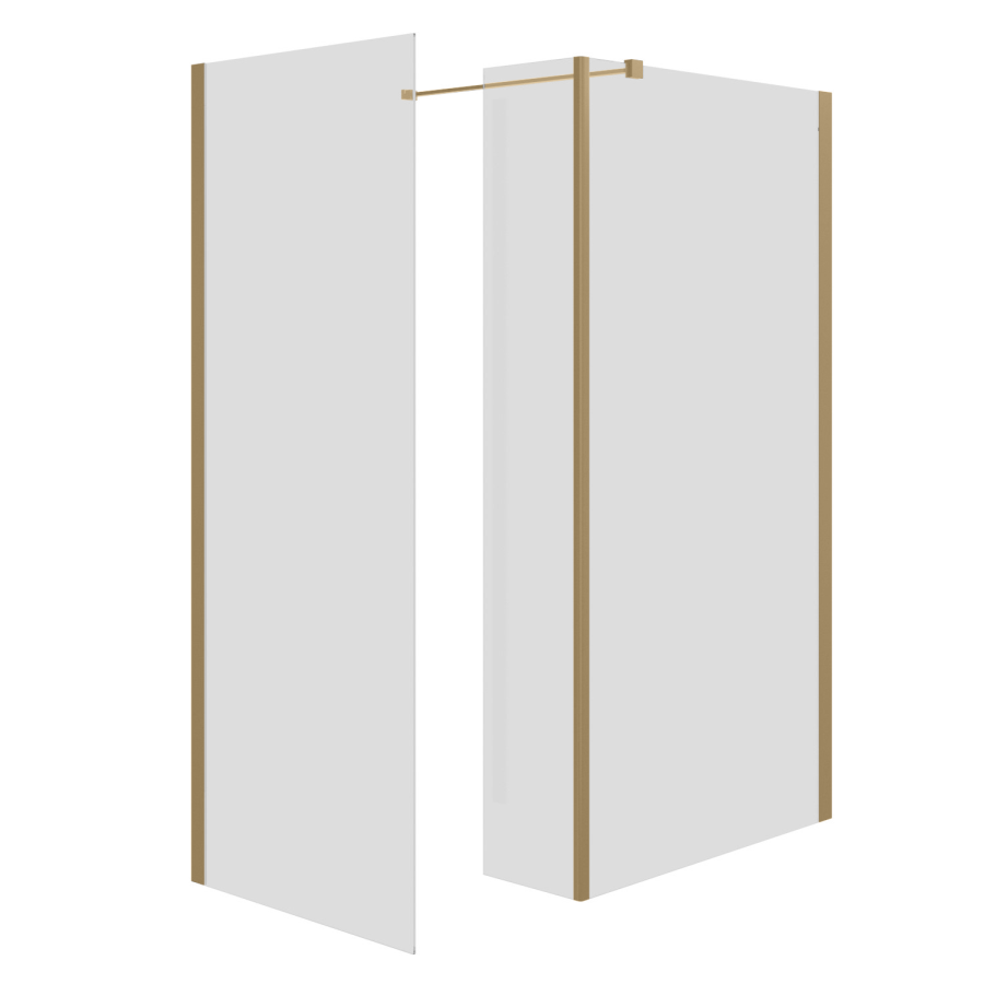 Brushed Brass Double Shower Screen for Wet Room & Walk In Shower 2500mm 