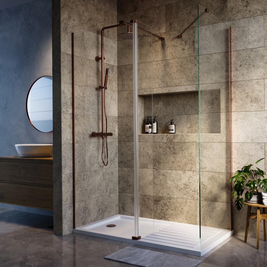 1600x800mm Bronze Wet Room Shower Screen Enclosure with Flipper Panel - Corvus