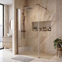 1000mm Brushed Bronze Shower Screen for Wet Room & Walk In Shower with 300mm Hinged Flipper Return Panel - Corvus