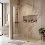 1000mm Brushed Bronze Shower Screen for Wet Room & Walk In Shower with 300mm Hinged Flipper Return Panel - Corvus