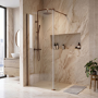 700mm Brushed Bronze Shower Screen for Wet Room & Walk In Shower with 300mm Hinged Flipper Panel - Corvus