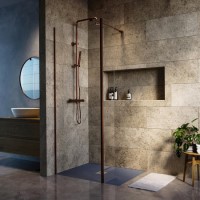800mm Brushed Bronze Shower Screen for Wet Room & Walk In Shower with 300mm Fixed Panel - Corvus 800mm Brushed Bronze Shower Screen for Wet Room & Walk In Shower with 300mm Fixed Panel - Corvus