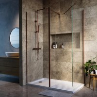 1400x900mm Bronze Walk-In Rectangular Shower Enclosure with Fixed Panel - Corvus
