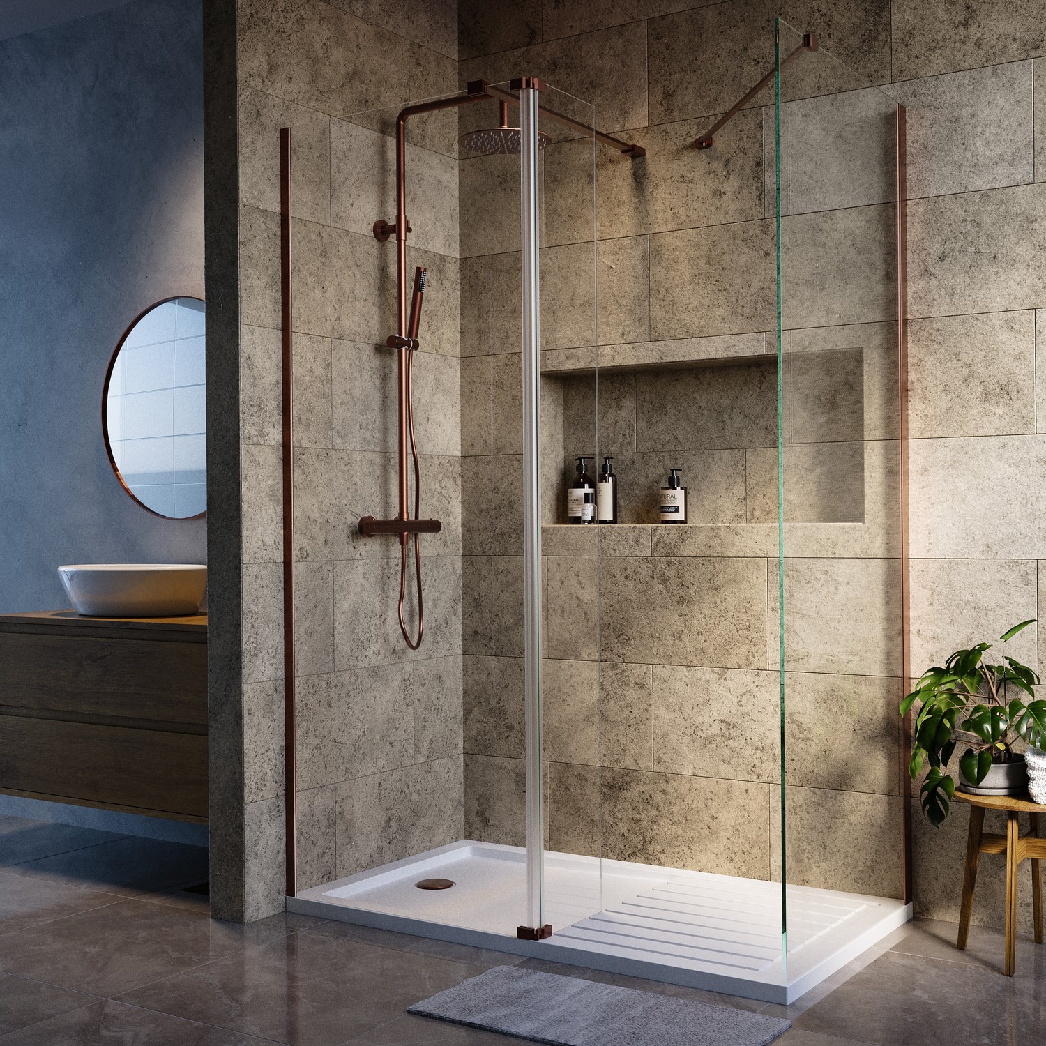 Regtangular Walk In Shower 1400x900mm Bronze Walk-In Rectangular Shower Enclosure with Hinged ...