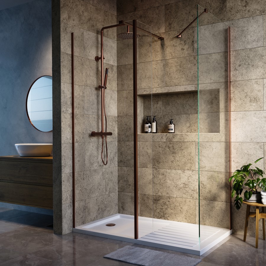 1400x900mm Bronze Walk-In Rectangular Shower Enclosure with Fixed Panel - Corvus