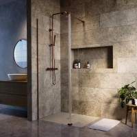 800mm Brushed Bronze Shower Screen for Wet Room & Walk In Shower with 300mm Hinged Flipper Panel - Corvus