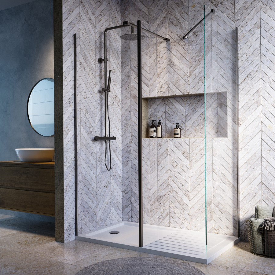 1400x900mm Gunmetal Walk-In Shower Screen Enclosure with Fixed Panel – Corvus