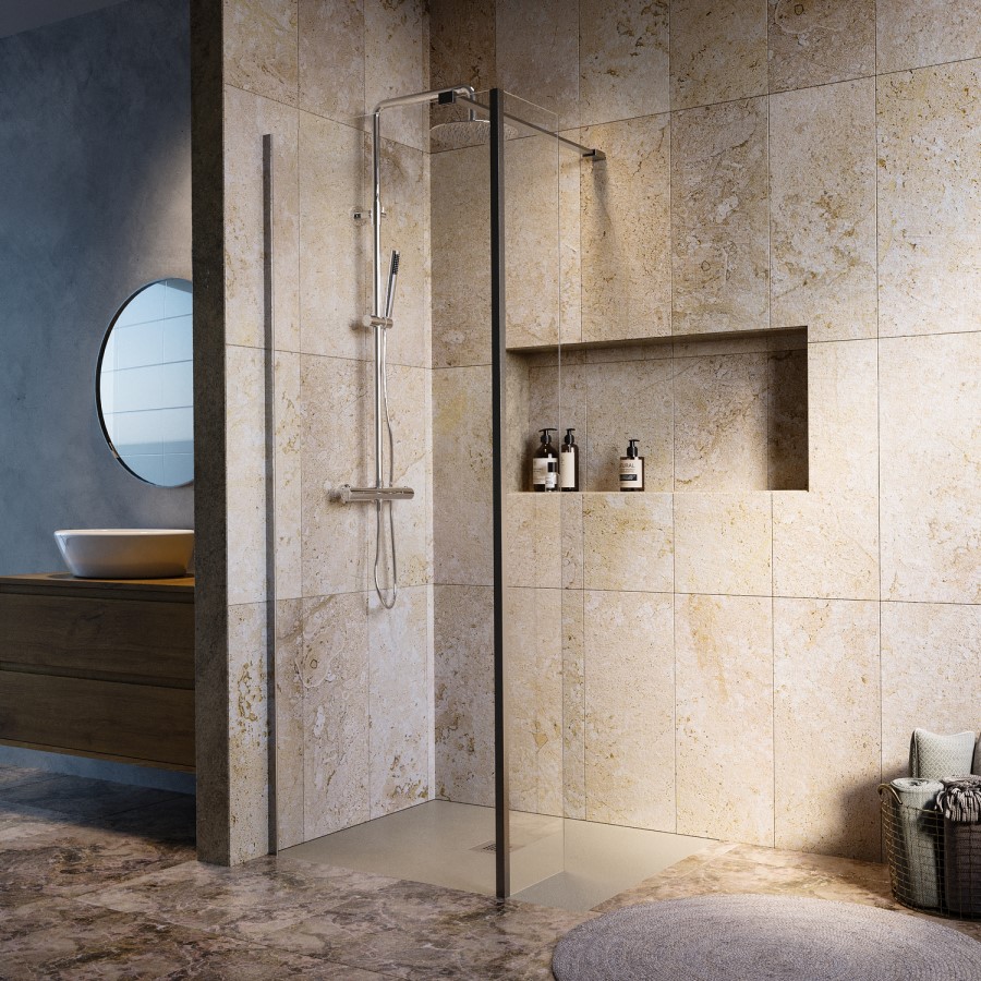 1200mm Brushed Nickel Shower Screen for Wet Room & Walk In Shower with 300mm Fixed Panel – Corvus