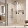 1200mm Nickel Shower Screen for Wet Room & Walk In Shower with 300mm Hinged Flipper Return Panel - Corvus