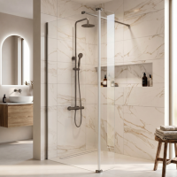 700mm Nickel Shower Screen for Wet Room & Walk In Shower with 300mm Hinged Flipper Return Panel - Corvus