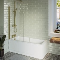 Single Ended Shower Bath with Front Panel & Brushed Bath Screen 1500 x 750mm - Cotswold Single Ended Shower Bath with Front Panel & Brushed Bath Screen 1500 x 750mm - Cotswold