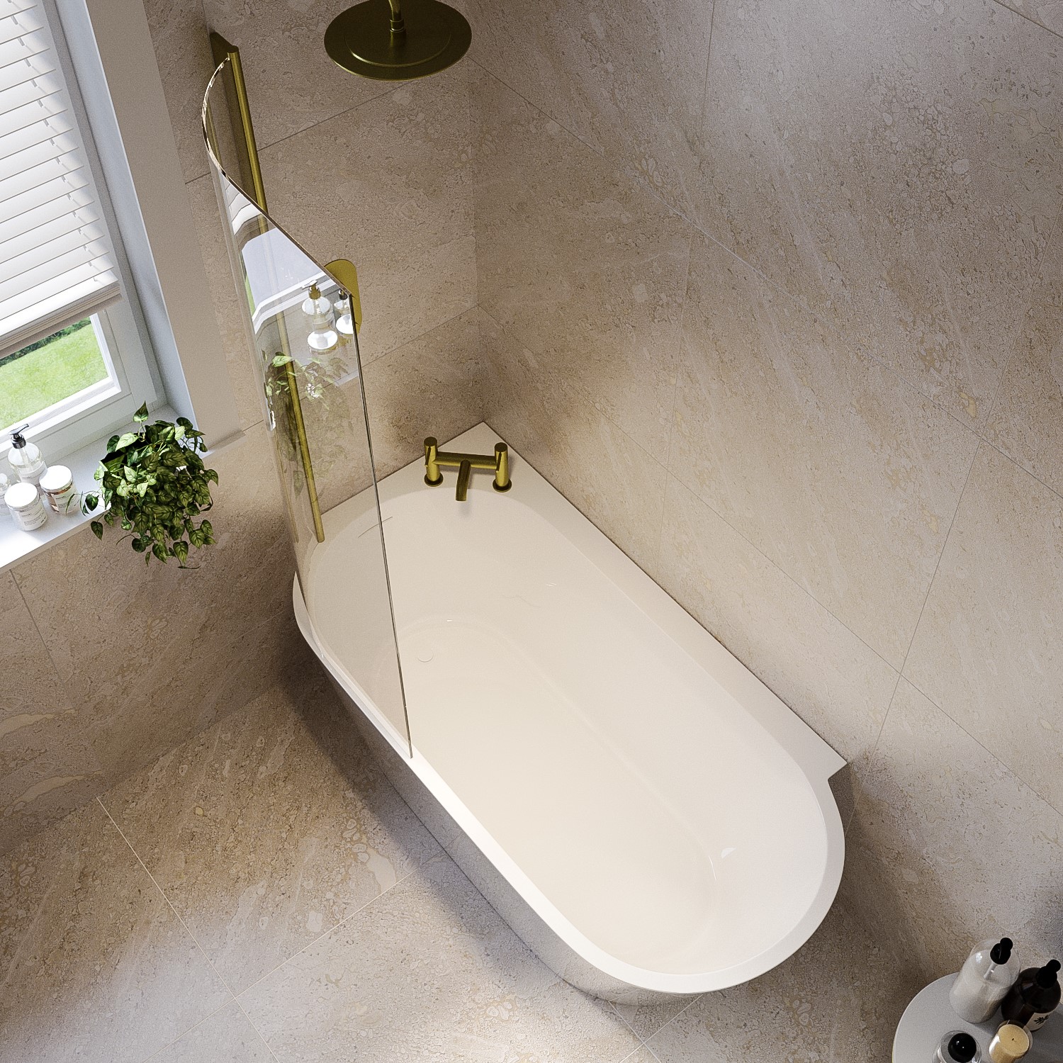 Freestanding Shower Bath Single Ended Left Hand Corner with Brass Bath ...