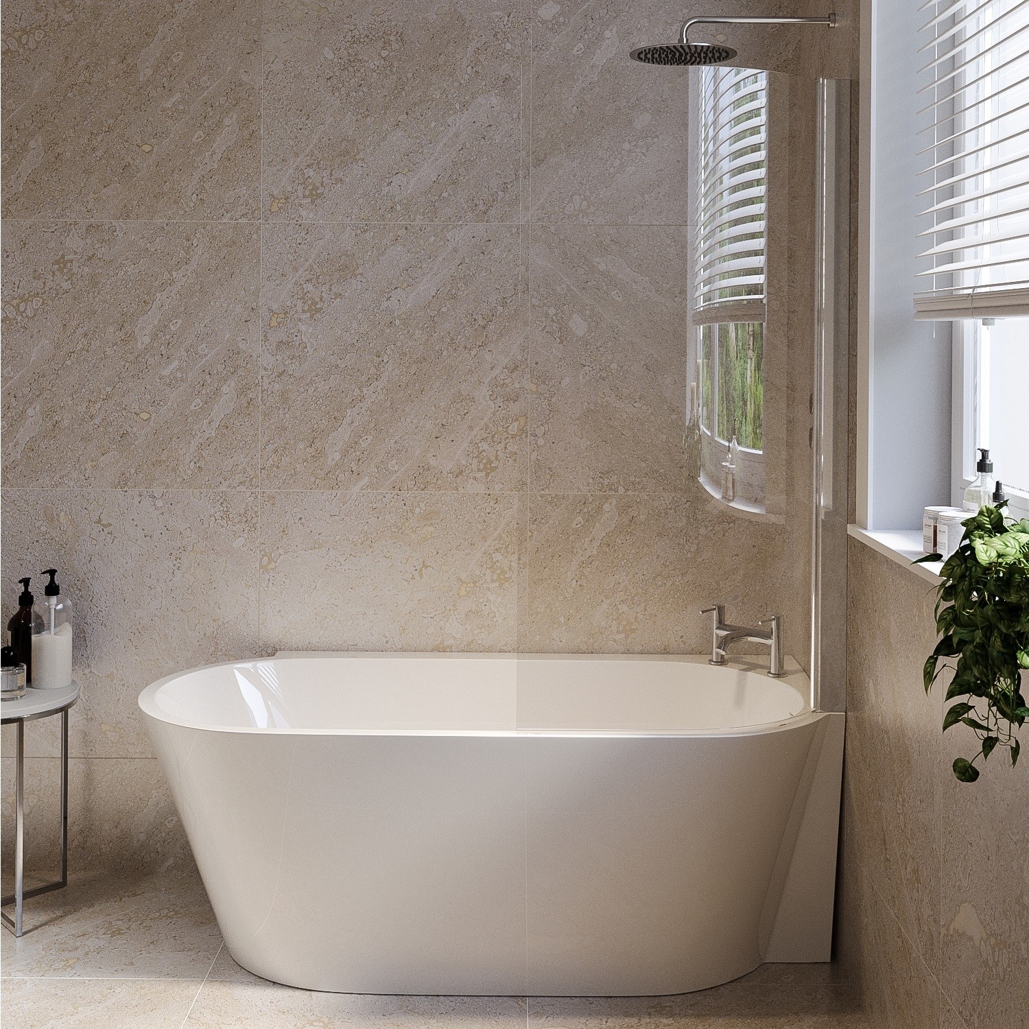 Freestanding Shower Bath Single Ended Right Hand Corner With Chrome freestanding-shower-bath-single-ended-right-hand-corner-with-chrome
