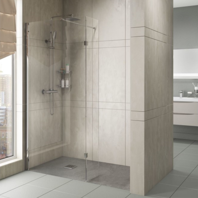 800mm Walk In Shower Screen with 300mm Hinged Return Screen - 8mm Glass
