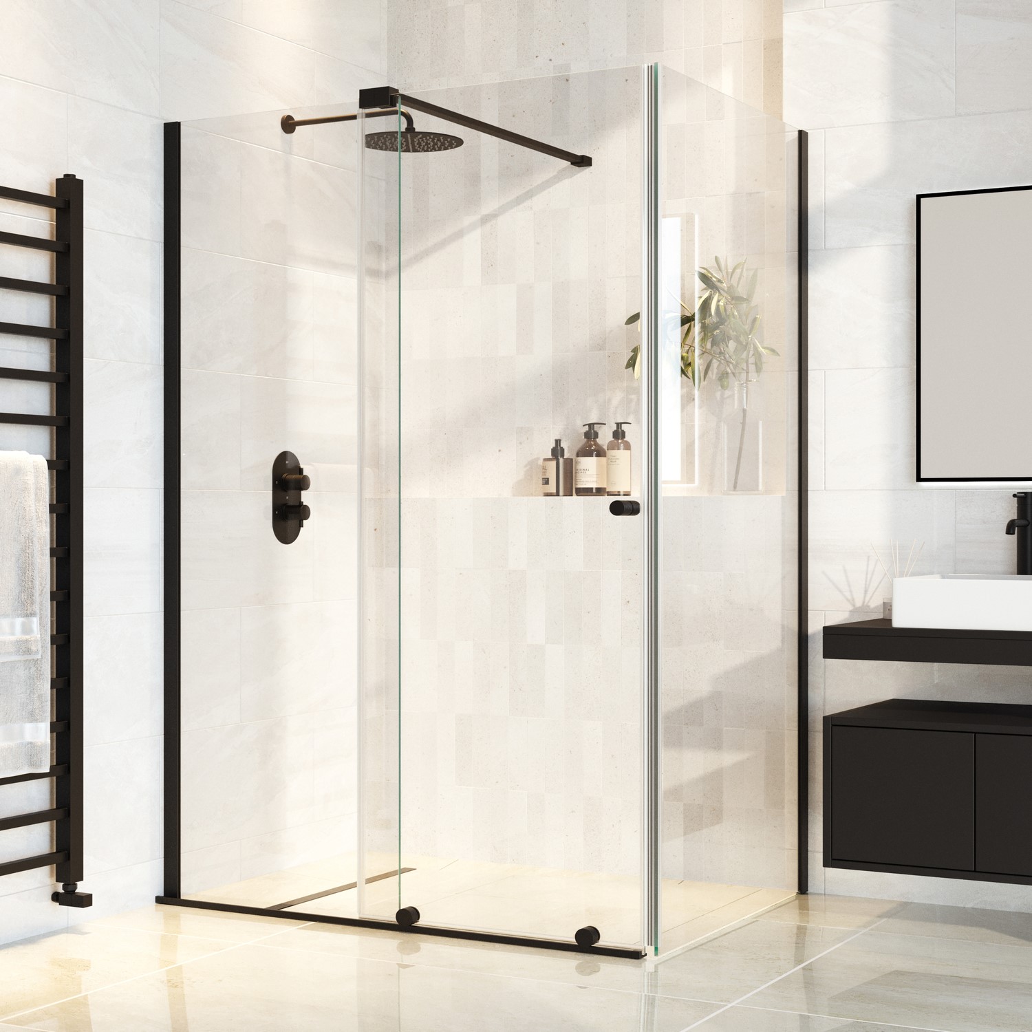 1200x800mm Black 8mm Glass Frameless Sliding Rectangular Shower ...