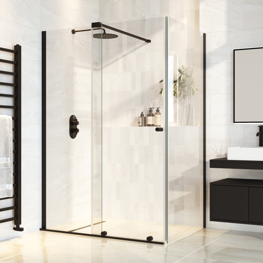 1200x900mm Black 8mm Glass Frameless Rectangular Sliding Shower Enclosure - Denver