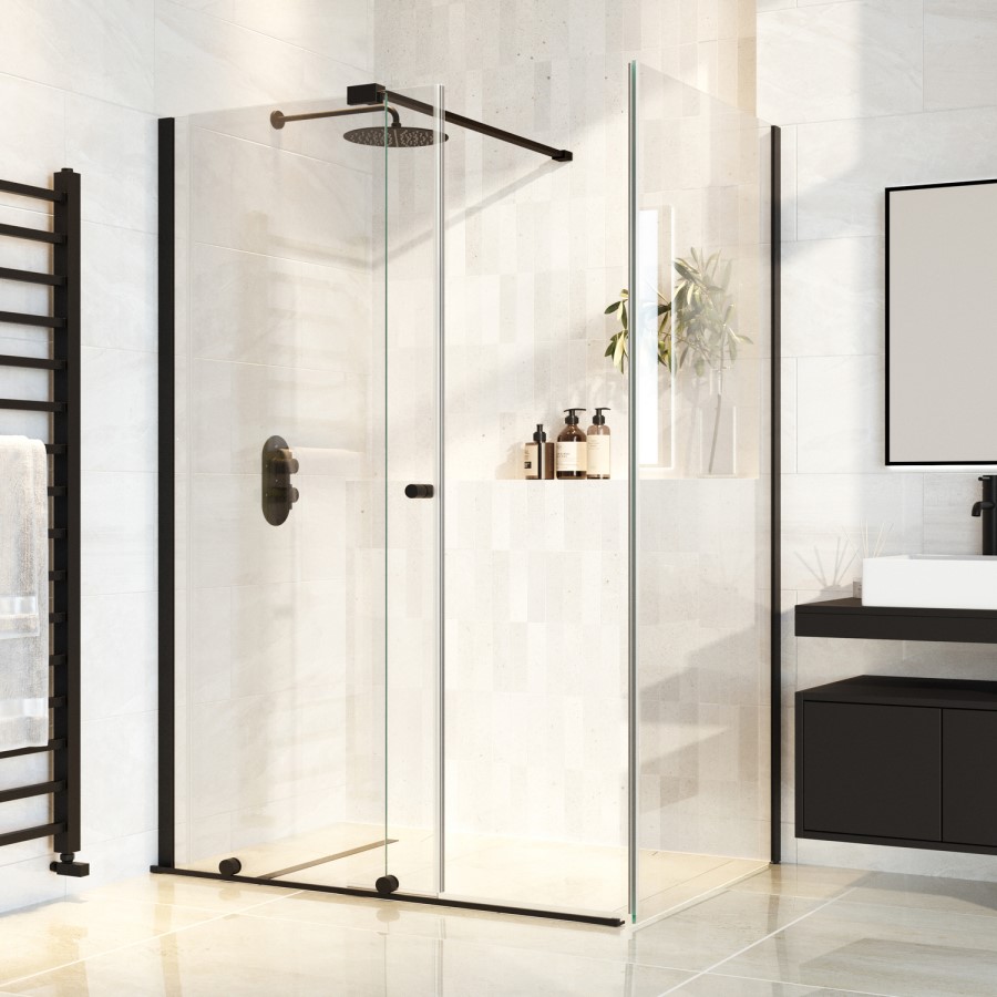 1200x900mm Black 8mm Glass Frameless Rectangular Sliding Shower Enclosure - Denver