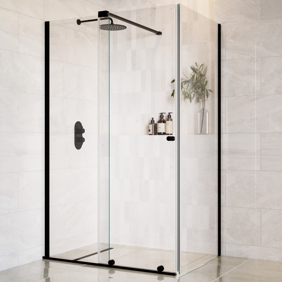 1200x900mm Black 8mm Glass Frameless Rectangular Sliding Shower Enclosure - Denver