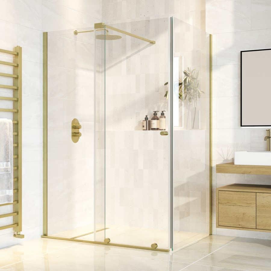 1200x900mm Brushed Brass 8mm Glass Frameless Rectangular Sliding Shower Enclosure - Denver