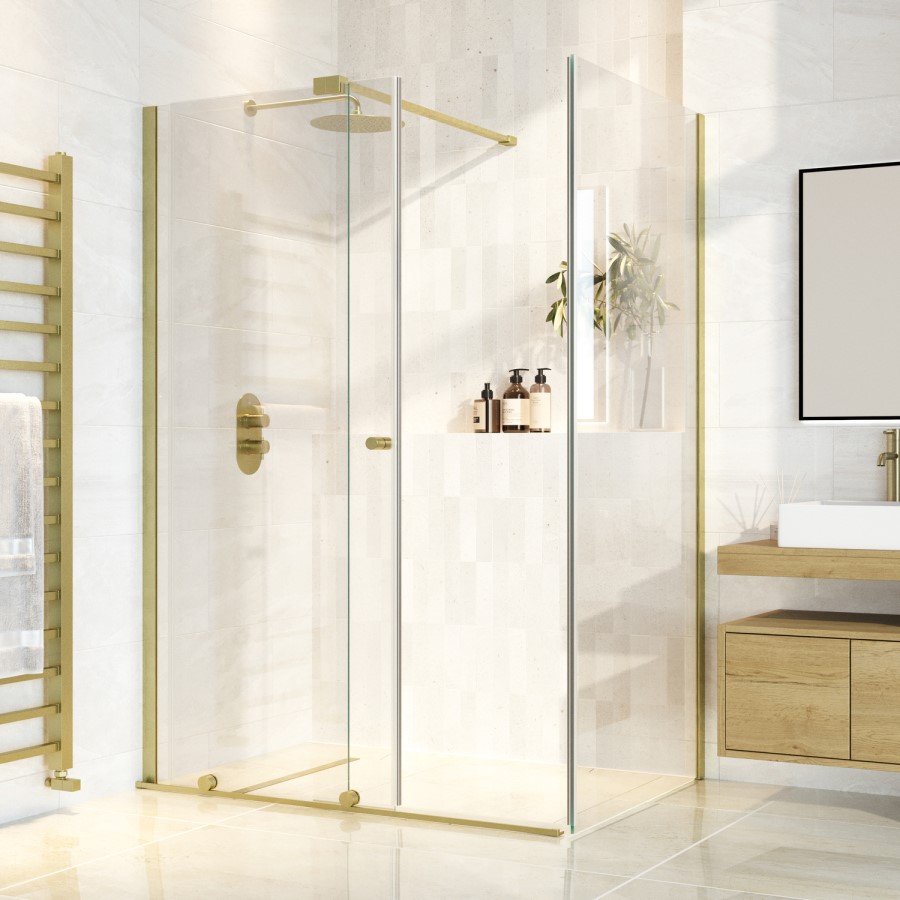 1200x900mm Brushed Brass 8mm Glass Frameless Rectangular Sliding Shower Enclosure - Denver