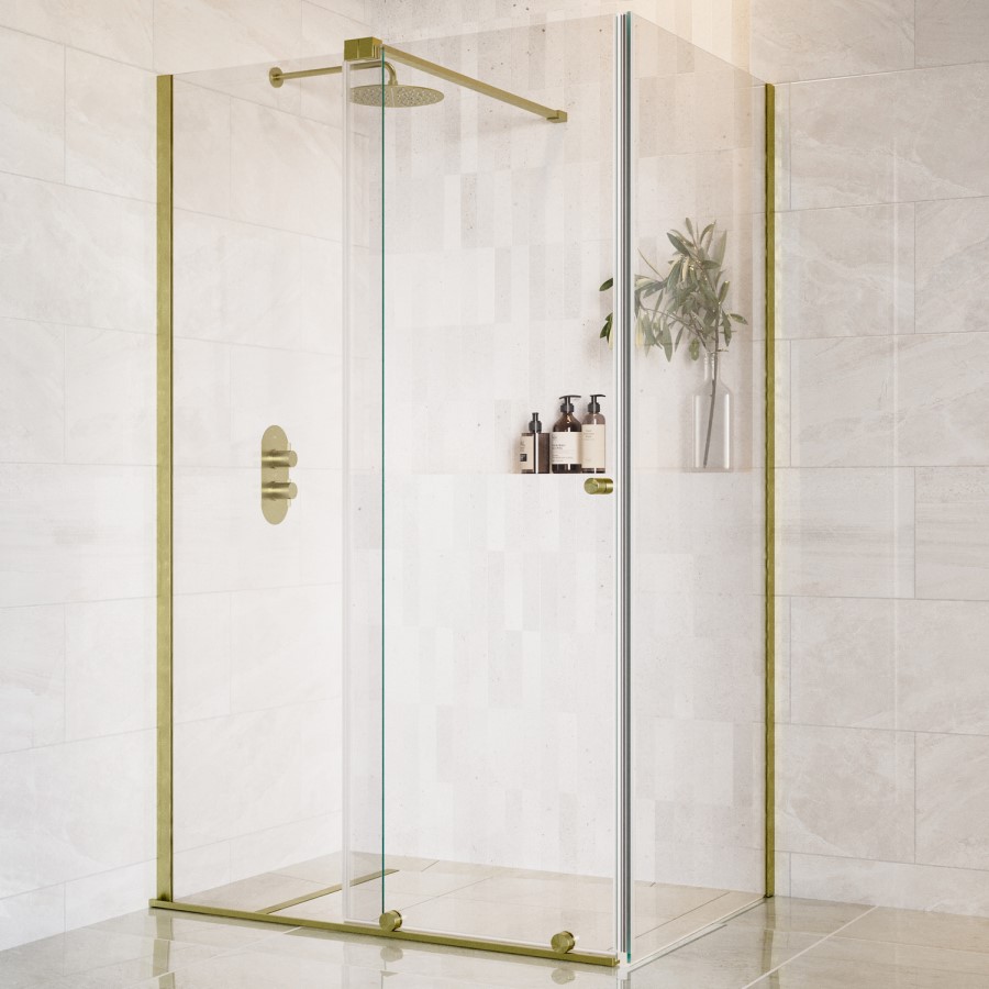 1200x900mm Brushed Brass 8mm Glass Frameless Rectangular Sliding Shower Enclosure - Denver