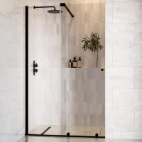 1400mm Black Sliding Shower Door + Wall Support Bar 8mm Glass - Denver 1400mm Black Sliding Shower Door + Wall Support Bar 8mm Glass - Denver