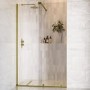 1400mm Brushed Brass Sliding Door Shower Enclosure + Wall Support Bar 8mm Glass - Denver