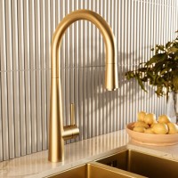 Brushed Brass Single Lever Pull Out Monobloc Kitchen Mixer Tap - Enza Olney
