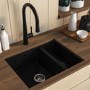 1.5 Bowl Black Undermount Granite Composite Kitchen Sink with Waste Kit - Enza Eden