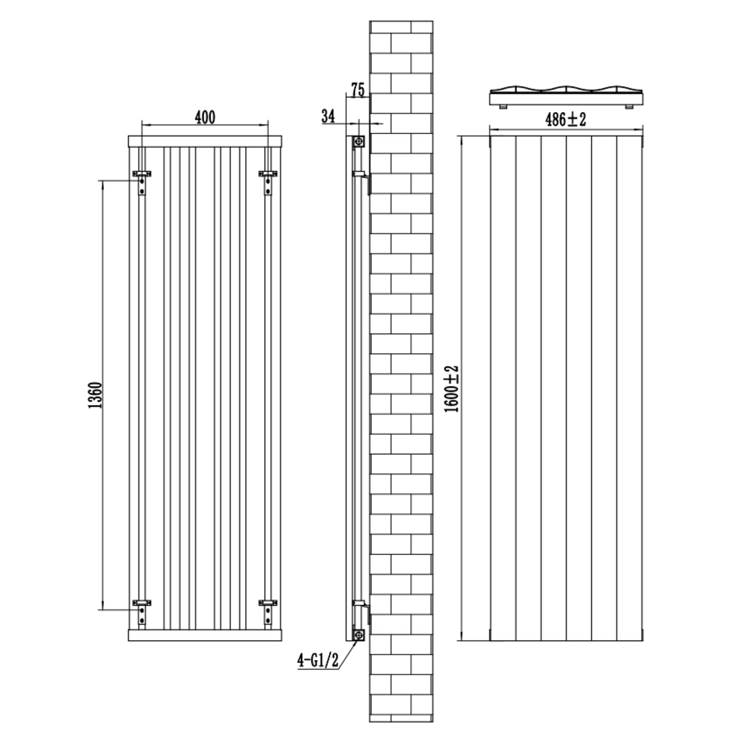 Vertical Wave Radiator Beige Vertical Wave Designer Single Panel Radiator 1600 x 490mm ...