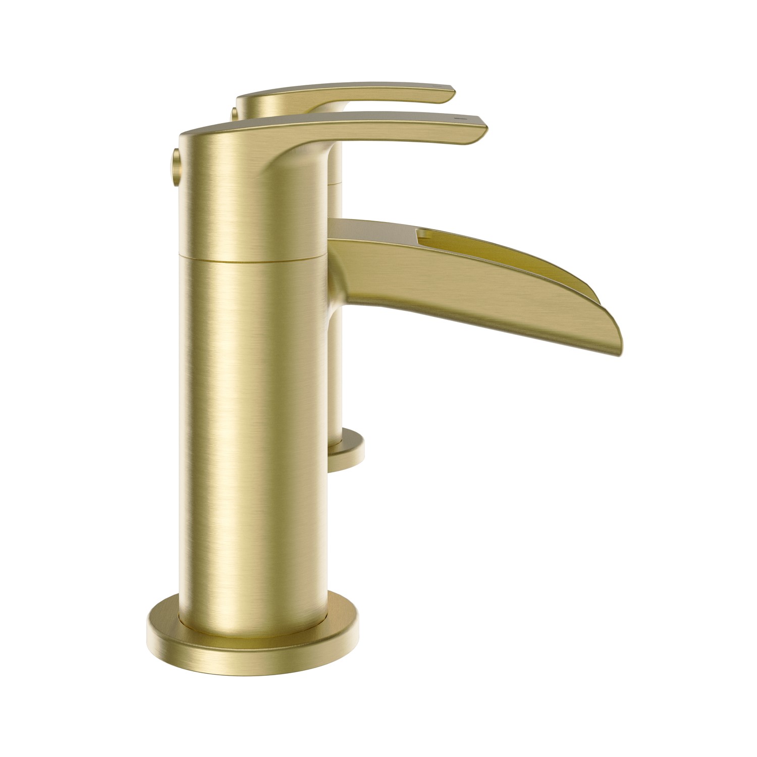 thumbnail interactive-video image 1 of Modern 3-Hole Gold Bathroom Faucet Set With Waterfall Spout & Dual Levers 1 of 2