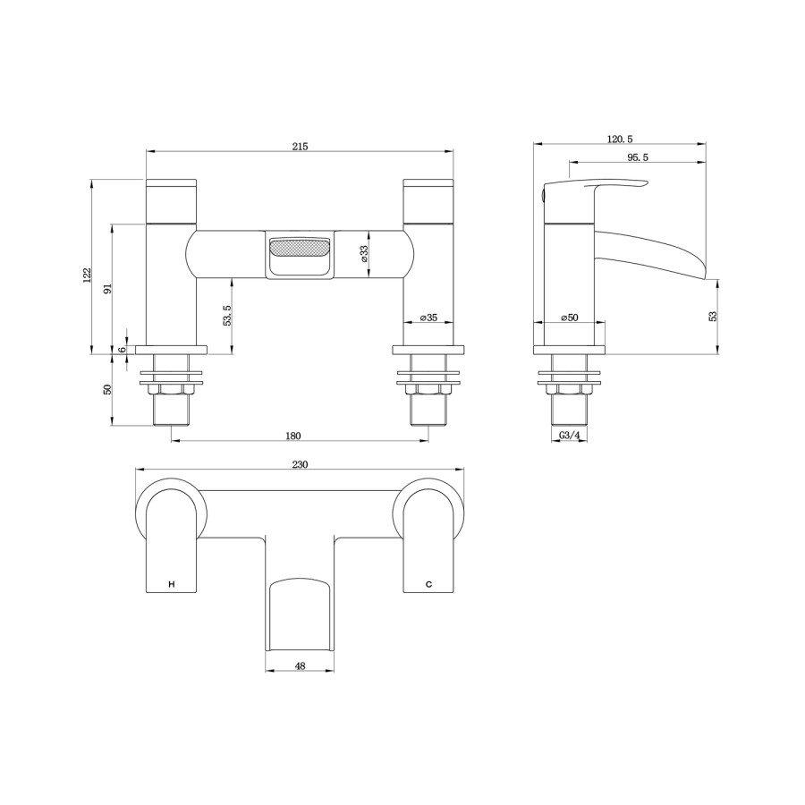 Brushed Brass Bath Mixer Tap - Elina