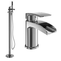 Chrome Waterfall Basin Mixer Tap & Freestanding Tap Pack - Elina Chrome Waterfall Basin Mixer Tap & Freestanding Tap Pack - Elina