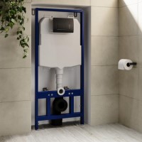 1168mm Wall Hung Toilet Frame with Gunmetal Pneumatic Dual Flush Plate & Concealed Cistern - Elira