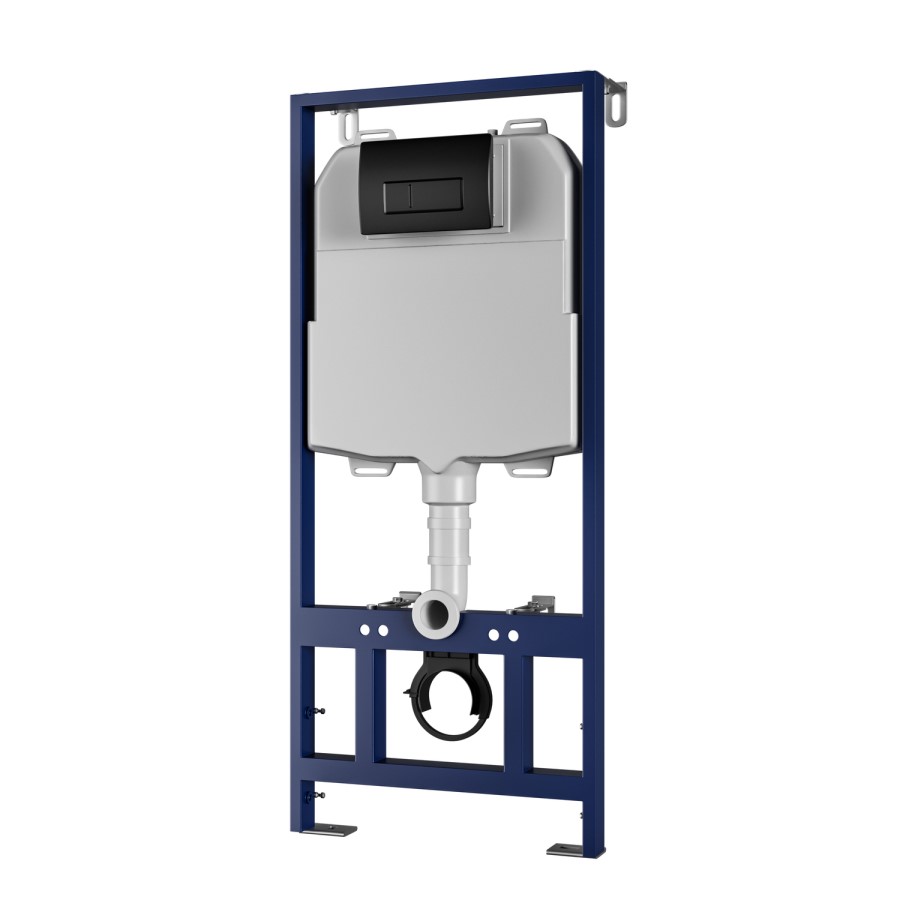 Wall Hung Toilet with Soft Close Toilet Seat, Gunmetal Flush Plate, 1168mm Frame & Cistern - Alcor 