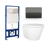 Wall Hung Toilet with Soft Close Toilet Seat, Gunmetal Pneumatic Flush Plate, 1168mm Frame & Cistern - Newport