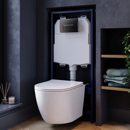 Wall Hung Rimless Toilet with Soft Close Seat, Gunmetal Pneumatic Flush ...