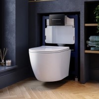 Wall Hung Toilet with Soft Close Seat, Gunmetal Pneumatic Flush Plate, 820mm Frame & Cistern - Roma