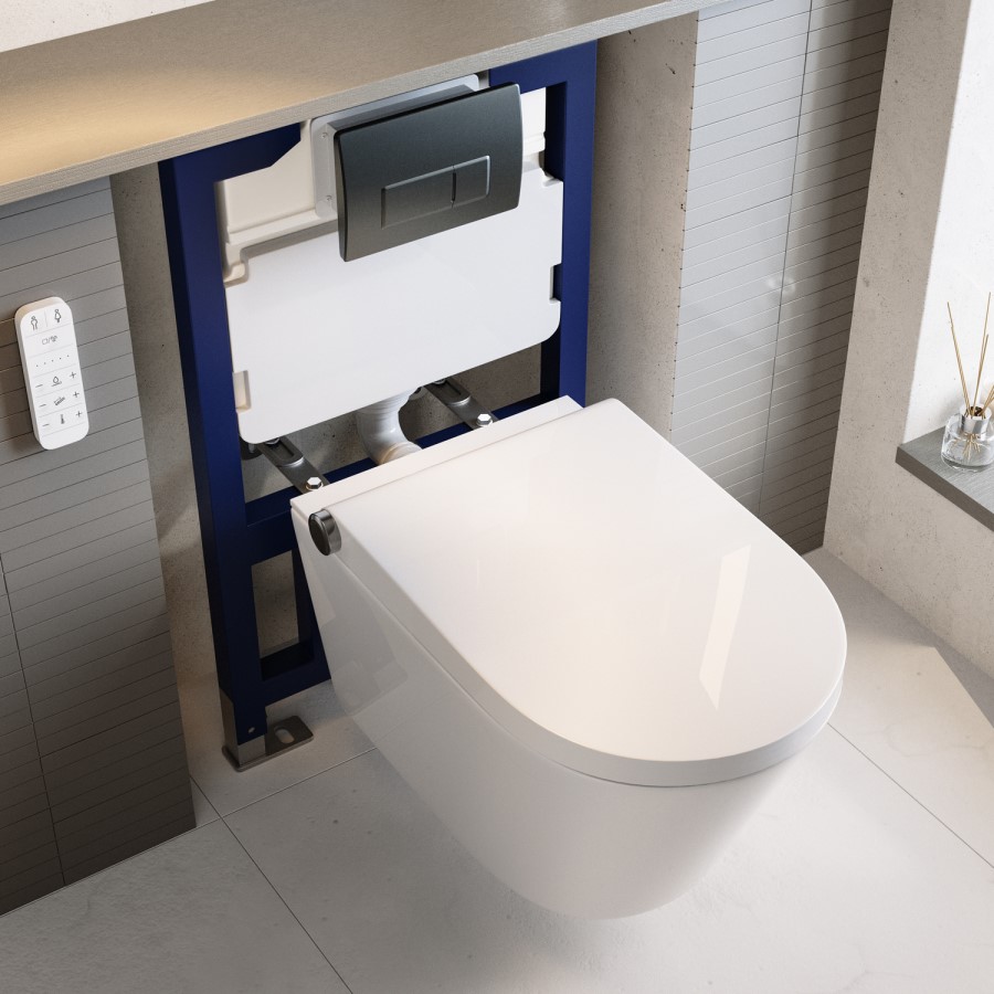 Wall Hung Smart Bidet Toilet with Gunmetal Flush Plate & 820mm Frame & Cistern - Purificare