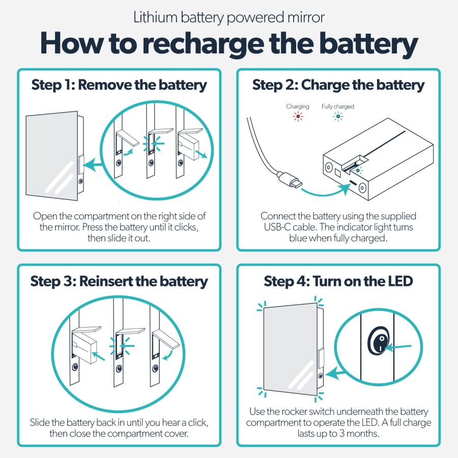 Round Backlit Bathroom Mirror with Battery Operated Lights 600mm - Elio