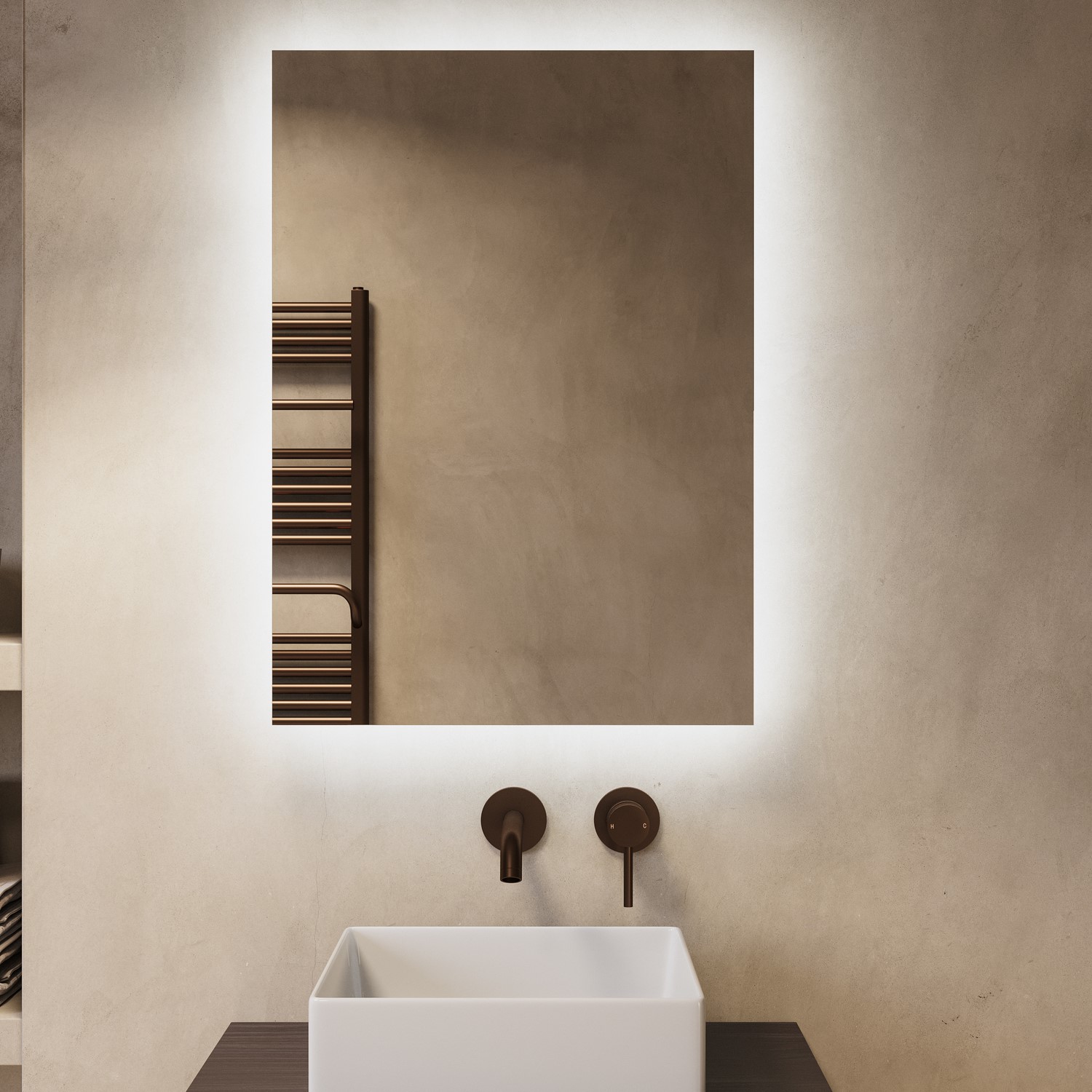 Elio Silver Rectangular Backlit Bathroom Mirror With Battery Operated Lights 500 X 700Mm