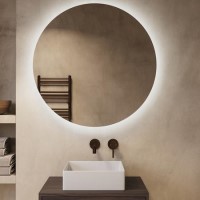 Round Backlit Bathroom Mirror with Battery Operated Lights 800mm - Elio