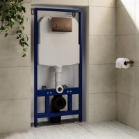 1160mm Wall Hung Toilet Frame with Brushed Bronze Pneumatiic Flush Plate & Concealed Cistern - Elira