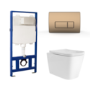 Wall Hung Toilet with Soft Close Toilet Seat, Brushed Bronze Flush Plate, 1168mm Frame & Cistern - Albi