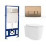 Wall Hung Toilet with Soft Close Toilet Seat, Brushed Bronze Pneumatic Flush Plate, 1168mm Frame & Cistern - Alcor