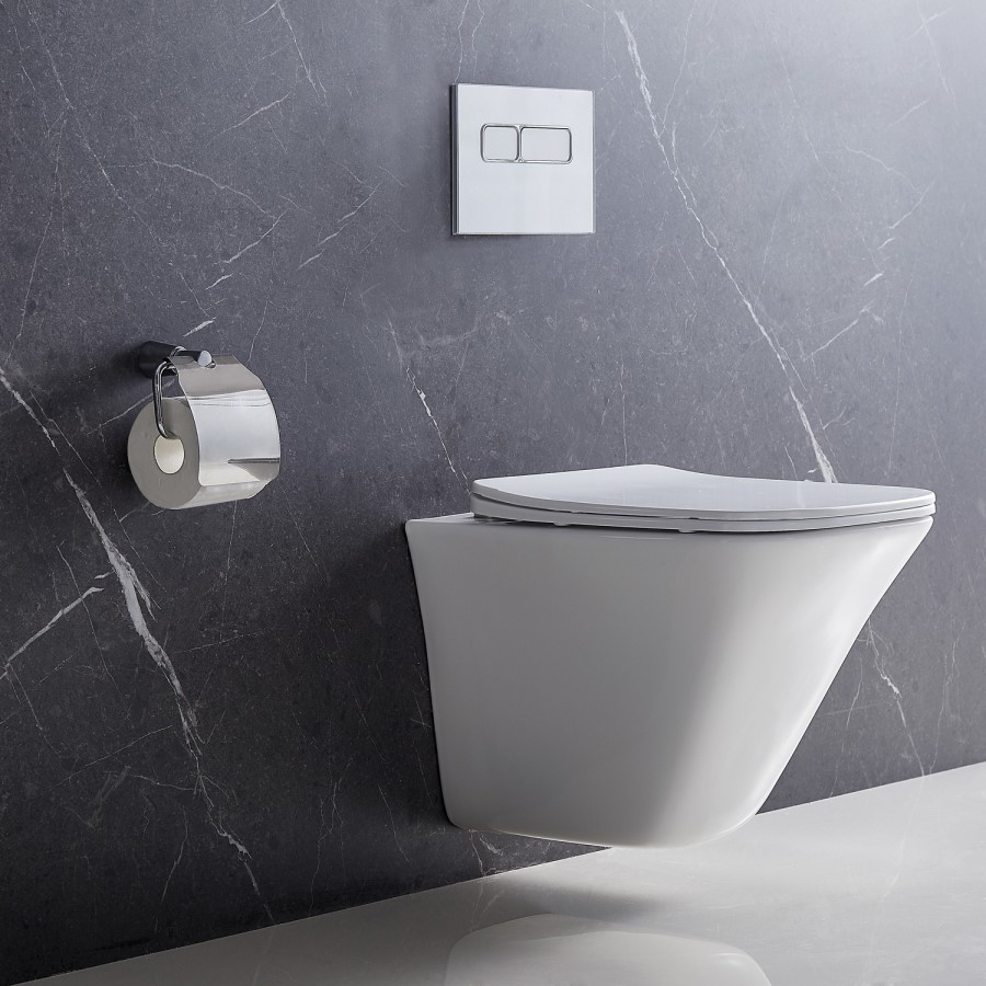 Wall Hung Toilet with Soft Close Toilet Seat, Gunmetal Pneumatic Flush Plate, 1168mm Frame & Cistern - Boston