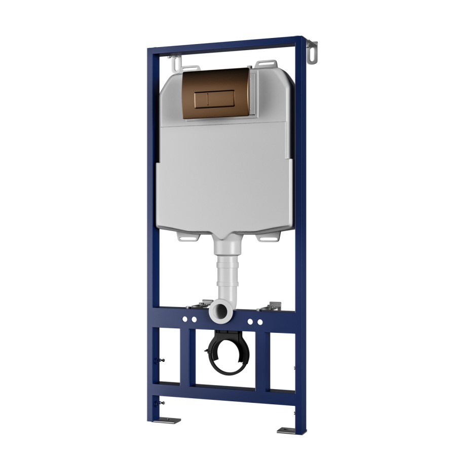 Wall Hung Toilet with Soft Close Toilet Seat, Brushed Bronze Pneumatic Flush Plate, 1168mm Frame & Cistern - Newport