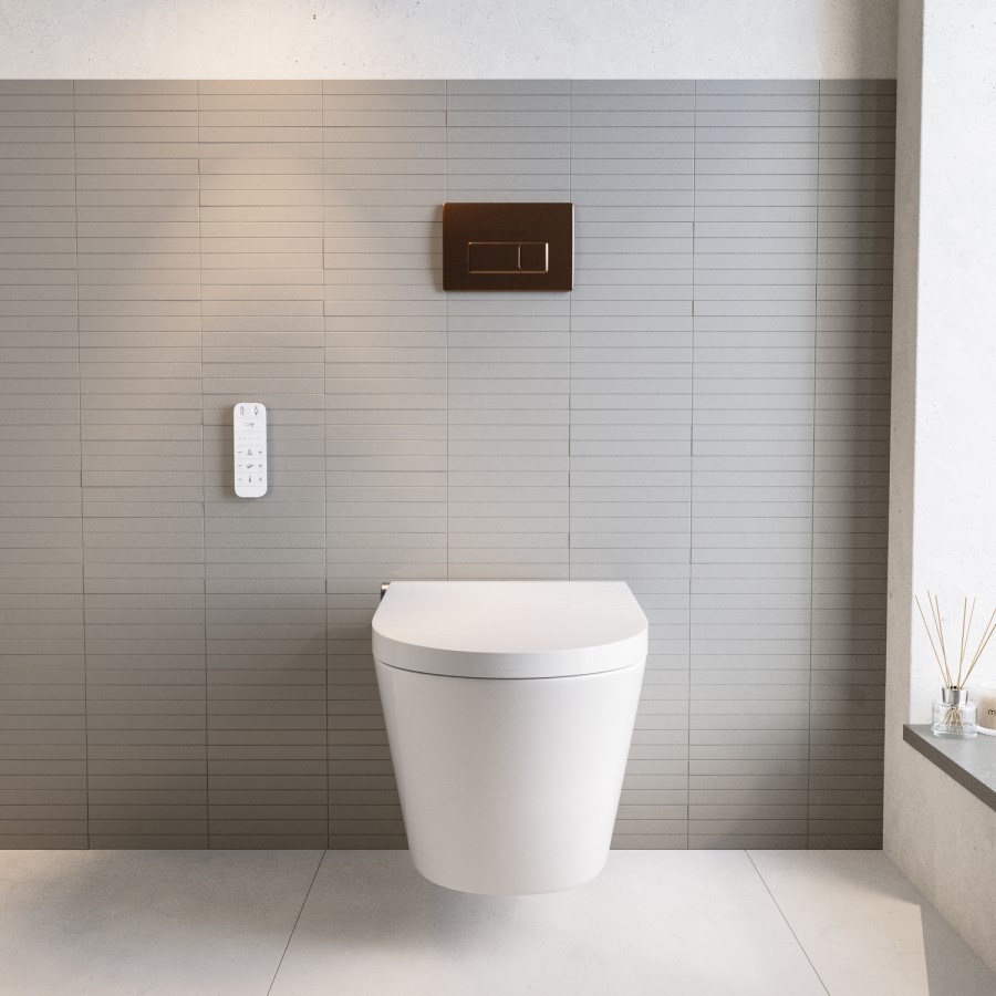 Wall Hung Smart Bidet Toilet with Brushed Bronze Flush Plate & 1168mm Frame & Cistern - Purificare