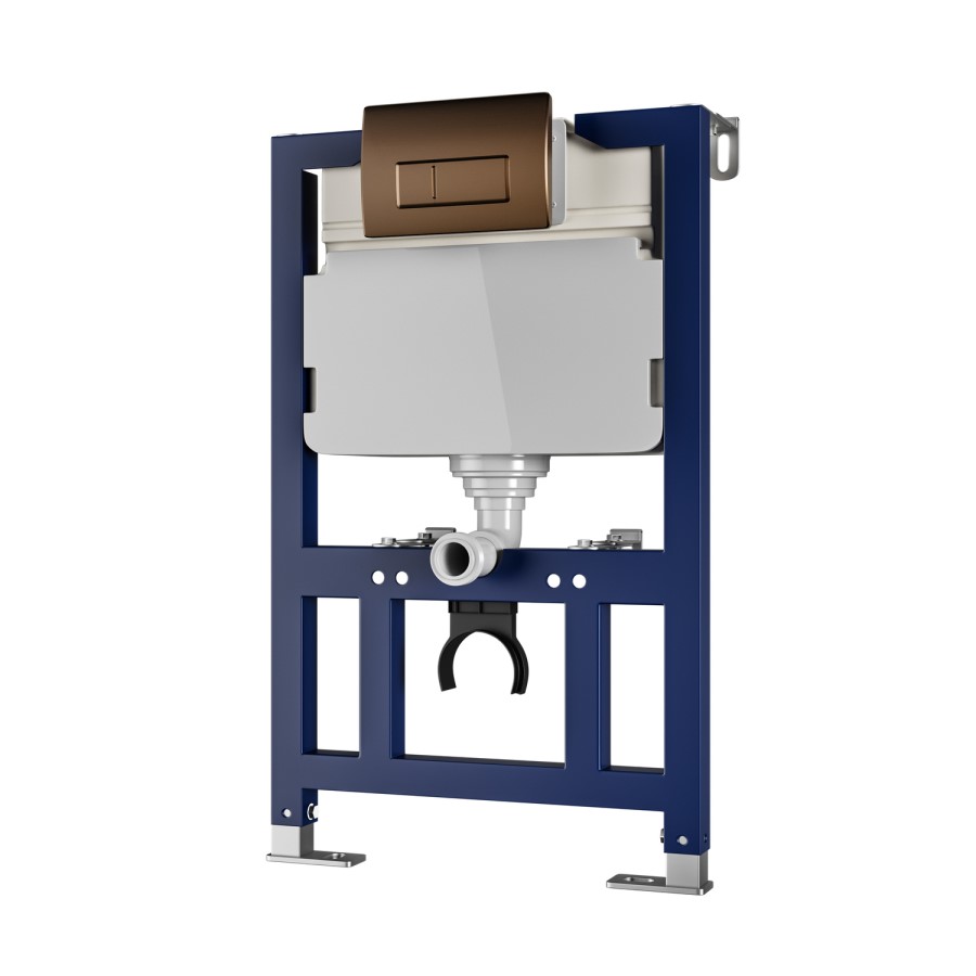 Wall Hung Toilet with Soft Close Toilet Seat, Brushed BronzePneumatic Flush Plate, 820mm Frame & Cistern - Indiana